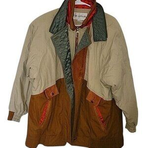 Braefair Colorblock Jacket‎ S Beige Green Brown Nylon Quilted Lining Retro Style